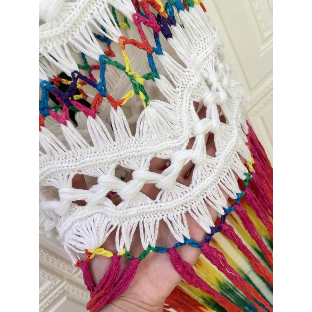Rainbow Color Tassel Trim Cami Dress - Bohemian-Inspired Sleeveless V-Neck Cover-Up Perfect for Spring and Summer