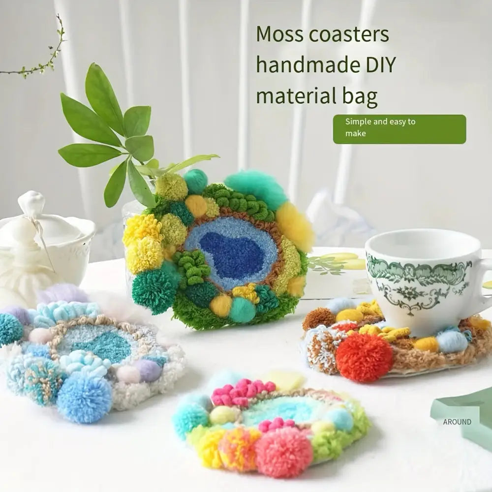 Seasonal Moss Coaster DIY Craft Kit - Handmade Cup Mat Embroidery Set for Home Decor Gifts & Couples Complete Material