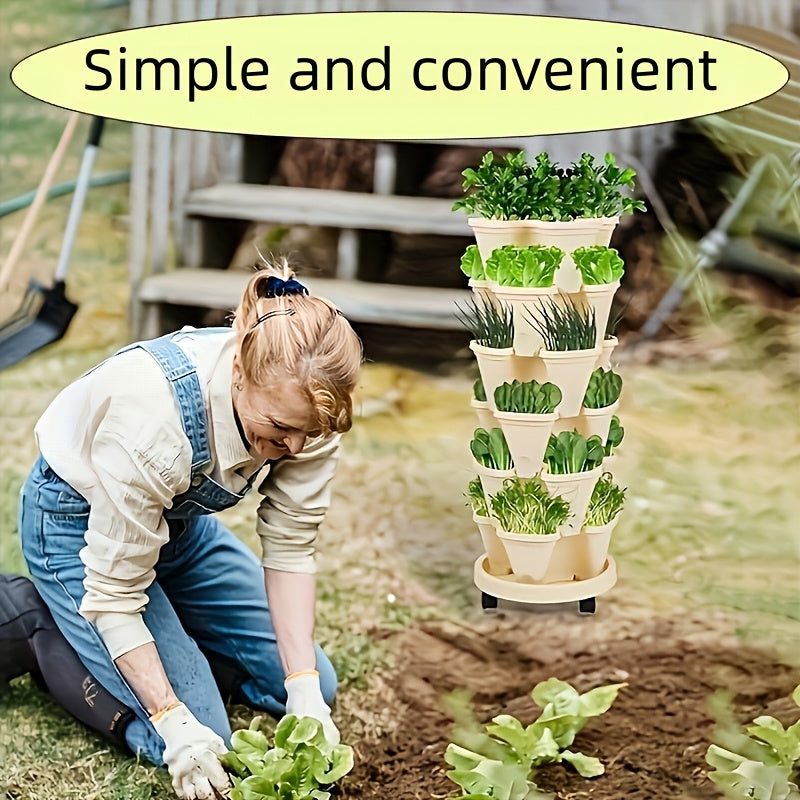 Stackable Vertical Garden Flower Pots Set – 16pcs 5-Layer System - Vertical Planters
