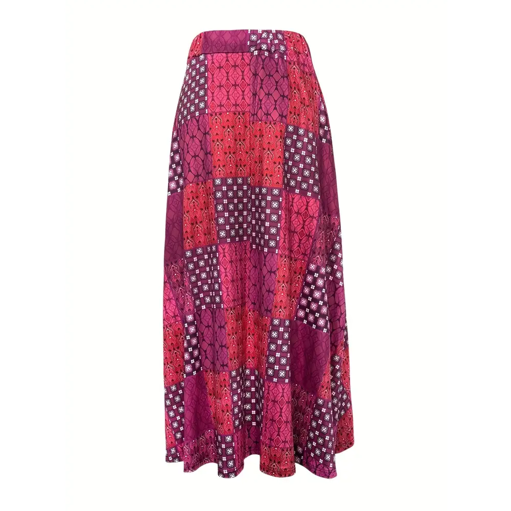 Stunning Bohemian Paisley Print Maxi Skirt - High-Waisted Flowy Design with Side Pockets Perfect for Vacation & Casual
