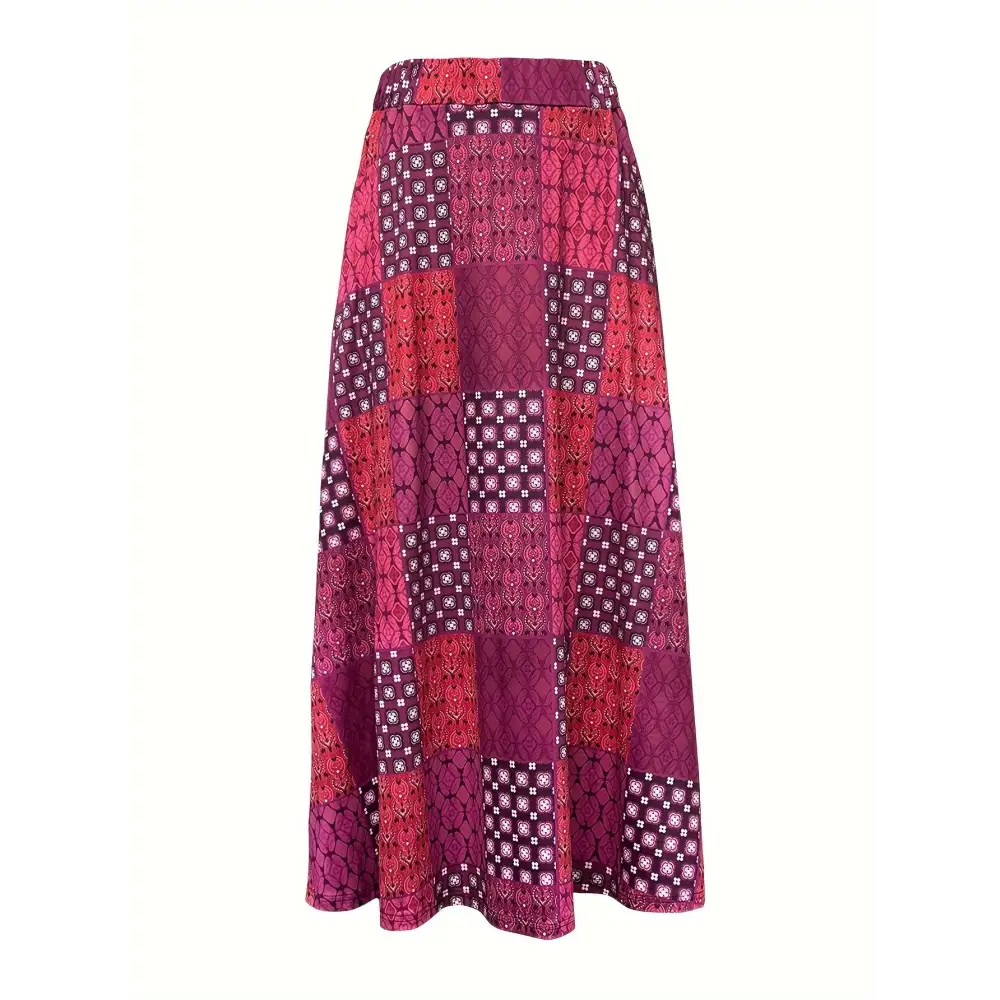 Stunning Bohemian Paisley Print Maxi Skirt - High-Waisted Flowy Design with Side Pockets Perfect for Vacation & Casual