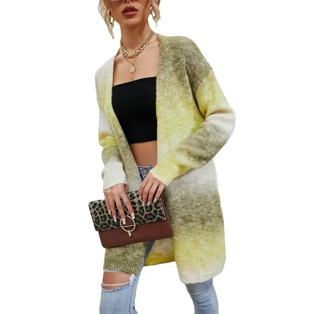 Tie Dye Cardigan Knit Sweater Women Rainbow Jumpers Spring Autumn Winter Maxi Soft Loose Coat Long Knitted Jacket