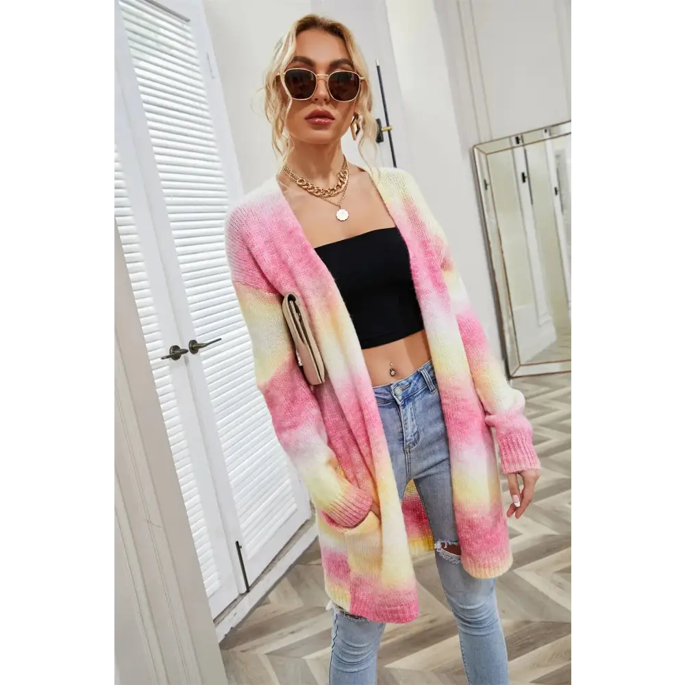 Tie Dye Cardigan Knit Sweater Women Rainbow Jumpers Spring Autumn Winter Maxi Soft Loose Coat Long Knitted Jacket
