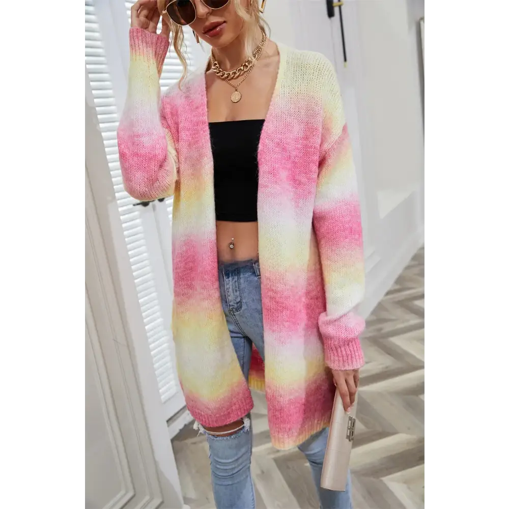 Tie Dye Cardigan Knit Sweater Women Rainbow Jumpers Spring Autumn Winter Maxi Soft Loose Coat Long Knitted Jacket
