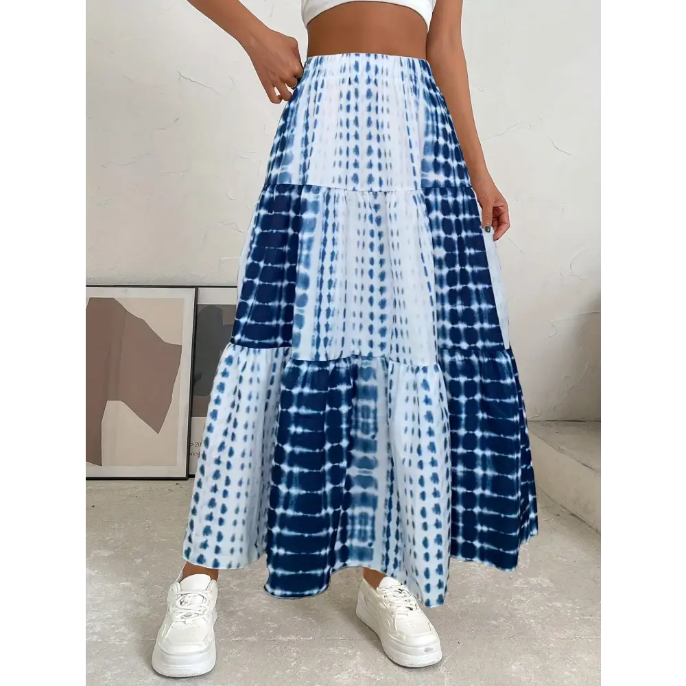 Tie Dye Elastic Waist A-line Skirt - Casual Ruffle Hem for Spring & Summer Women’s Clothing - Skirt
