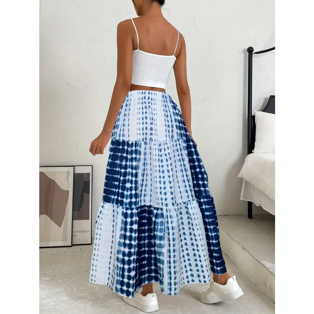 Tie Dye Elastic Waist A-line Skirt - Casual Ruffle Hem for Spring & Summer Women’s Clothing - Skirt