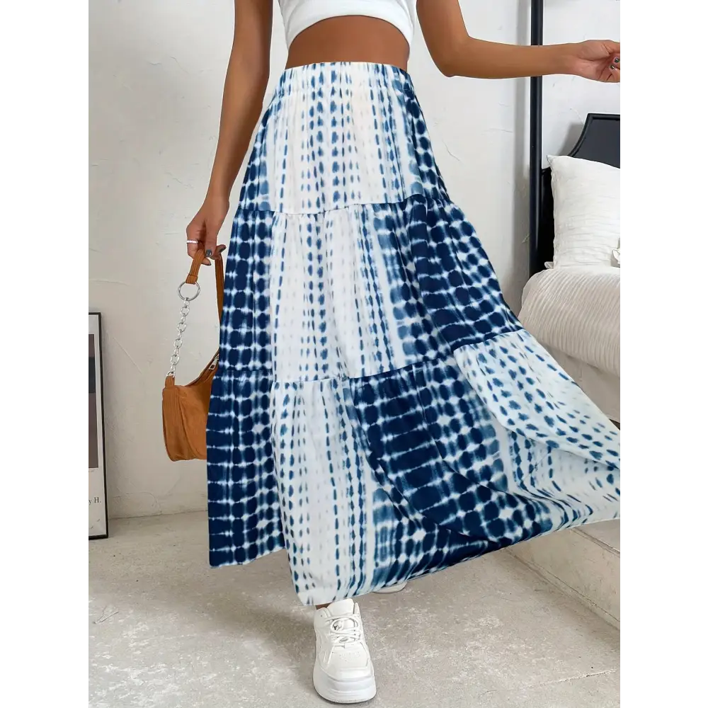 Tie Dye Elastic Waist A-line Skirt - Casual Ruffle Hem for Spring & Summer Women’s Clothing - Skirt