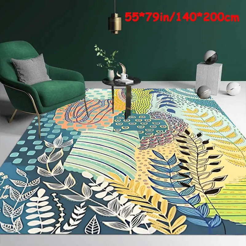 Vibrant Boho Leaf Art Soft Rug - Machine Washable Non-Slip Decorative Carpet for Living Room Bedroom Hotel and Coffee