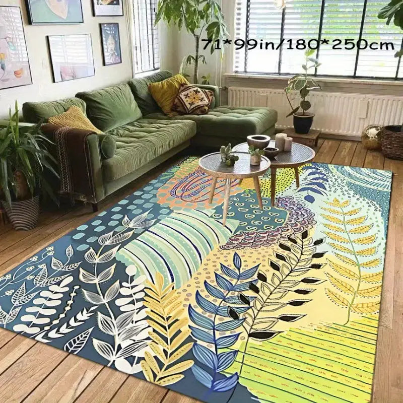 Vibrant Boho Leaf Art Soft Rug - Machine Washable Non-Slip Decorative Carpet for Living Room Bedroom Hotel and Coffee