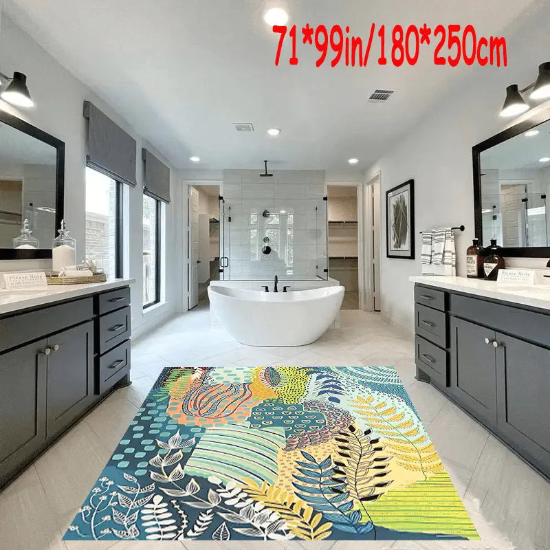 Vibrant Boho Leaf Art Soft Rug - Machine Washable Non-Slip Decorative Carpet for Living Room Bedroom Hotel and Coffee