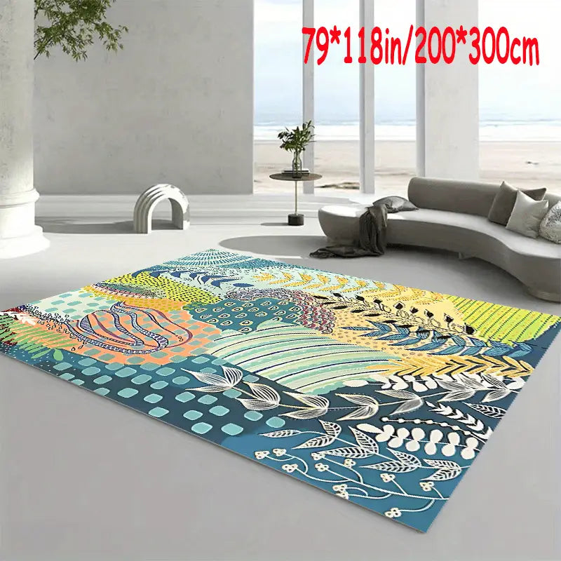 Vibrant Boho Leaf Art Soft Rug - Machine Washable Non-Slip Decorative Carpet for Living Room Bedroom Hotel and Coffee