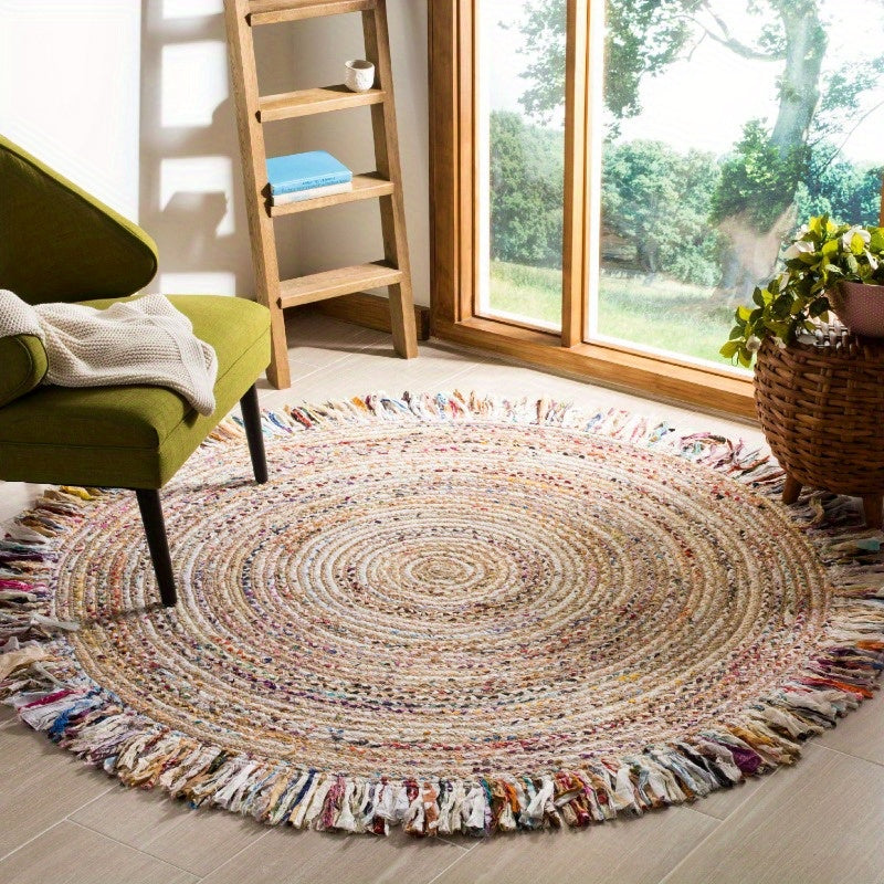 Victoria Braided Round Rug – 3’x3’ Hand Washable Boho Style Area Carpet for Entryway & Office - 3’x3’round