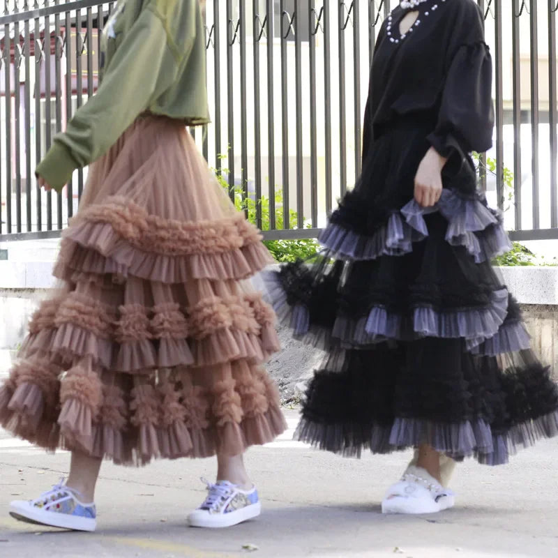 Women’s Big Swing Fluffy Yarn Ball Gown Skirt - Long Layered Cake Skirt for Winter Fashion Outfits Elegant