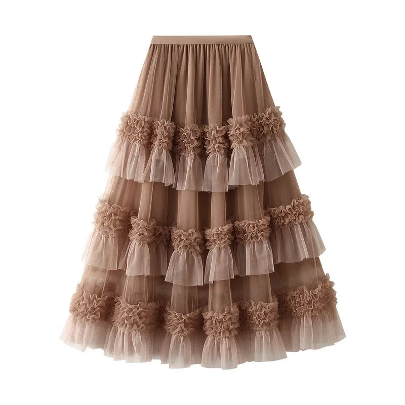 Women’s Big Swing Fluffy Yarn Ball Gown Skirt - Long Layered Cake Skirt for Winter Fashion Outfits Elegant