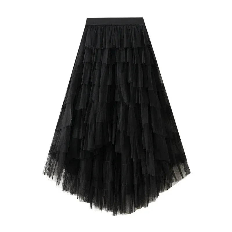 Women’s Gradient Rainbow Tulle Skirt - High-Waisted Multilayer Mesh A-Line Tiered Tutu with Ruffle Details Perfect