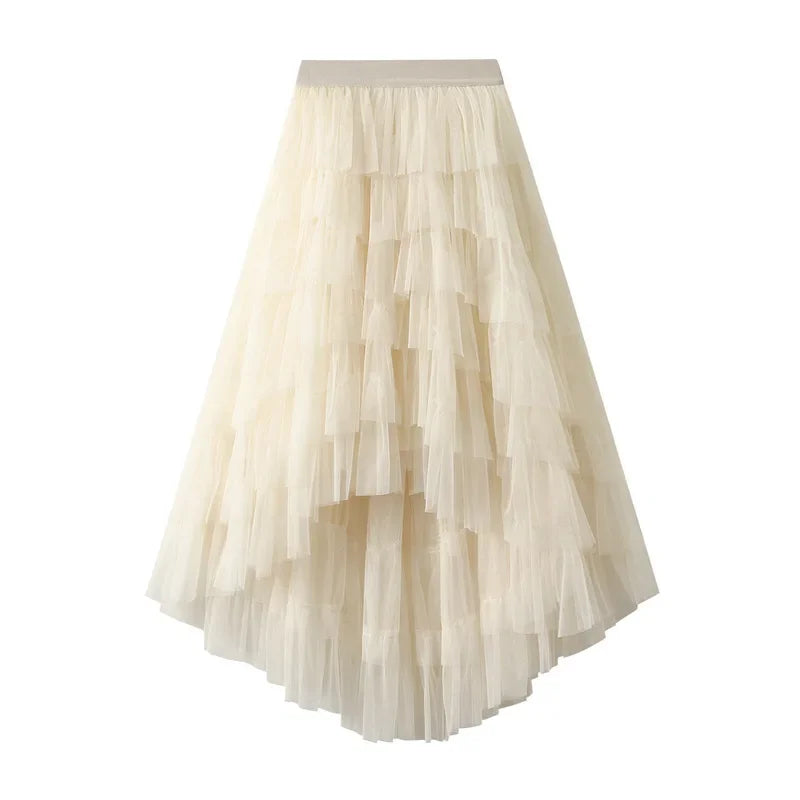 Women’s Gradient Rainbow Tulle Skirt - High-Waisted Multilayer Mesh A-Line Tiered Tutu with Ruffle Details Perfect