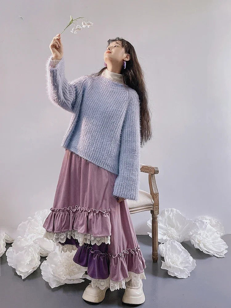 Women’s Vintage Patchwork Ruffle Pleated Long Skirt – High Waist Cake Skirt Irregular A-Line Summer Fashion - Midi Skirt