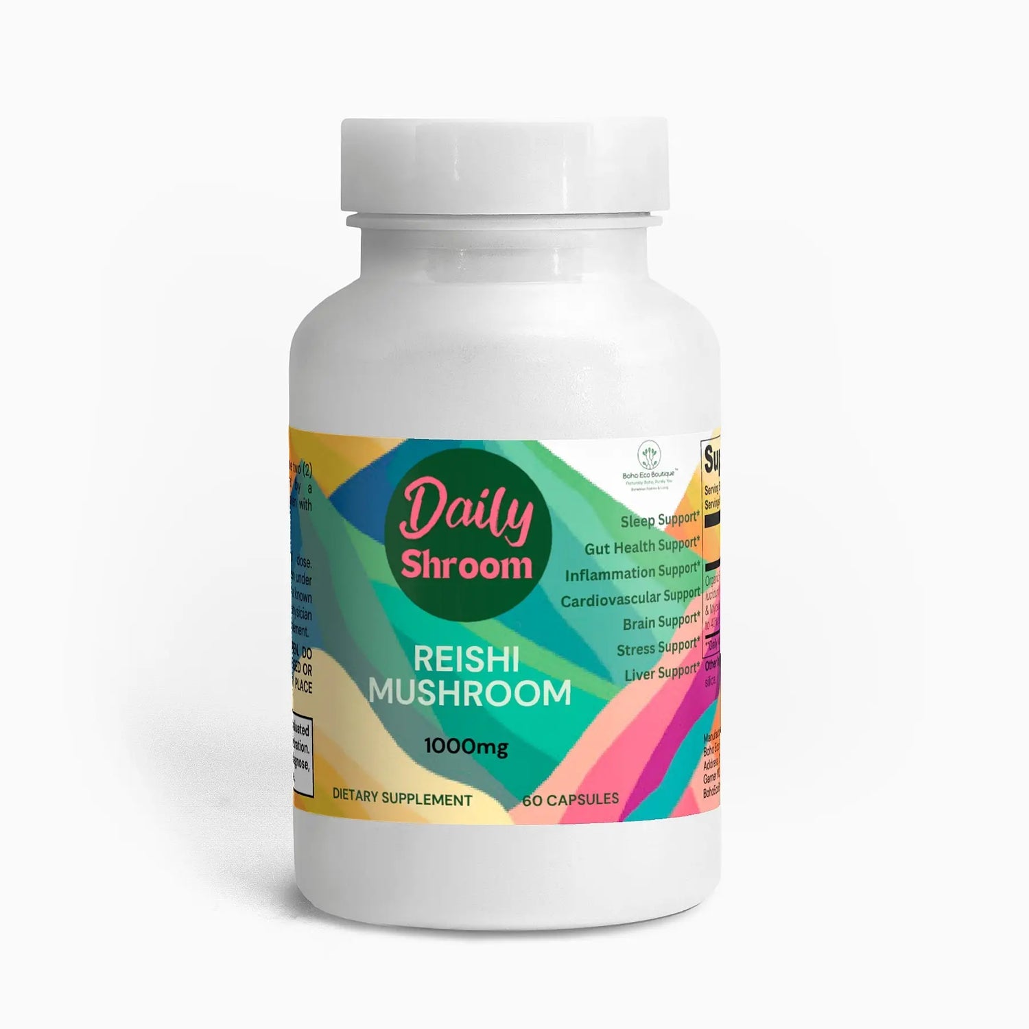 Daily Shroom Reishi Mushroom supplement bottle.