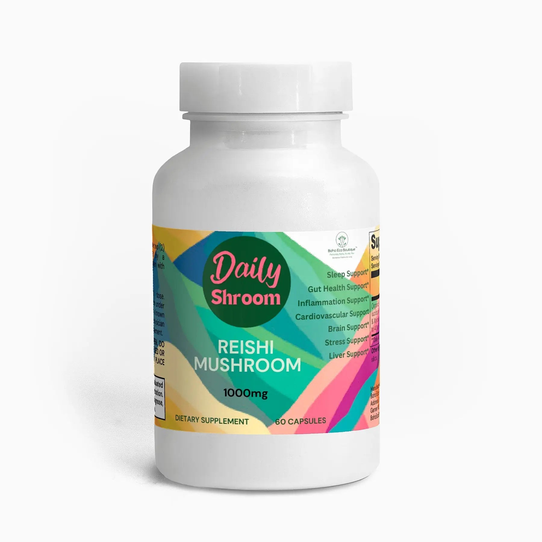 Daily Shroom Reishi Mushroom supplement bottle.