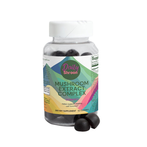 Bottle of mushroom extract gummies.