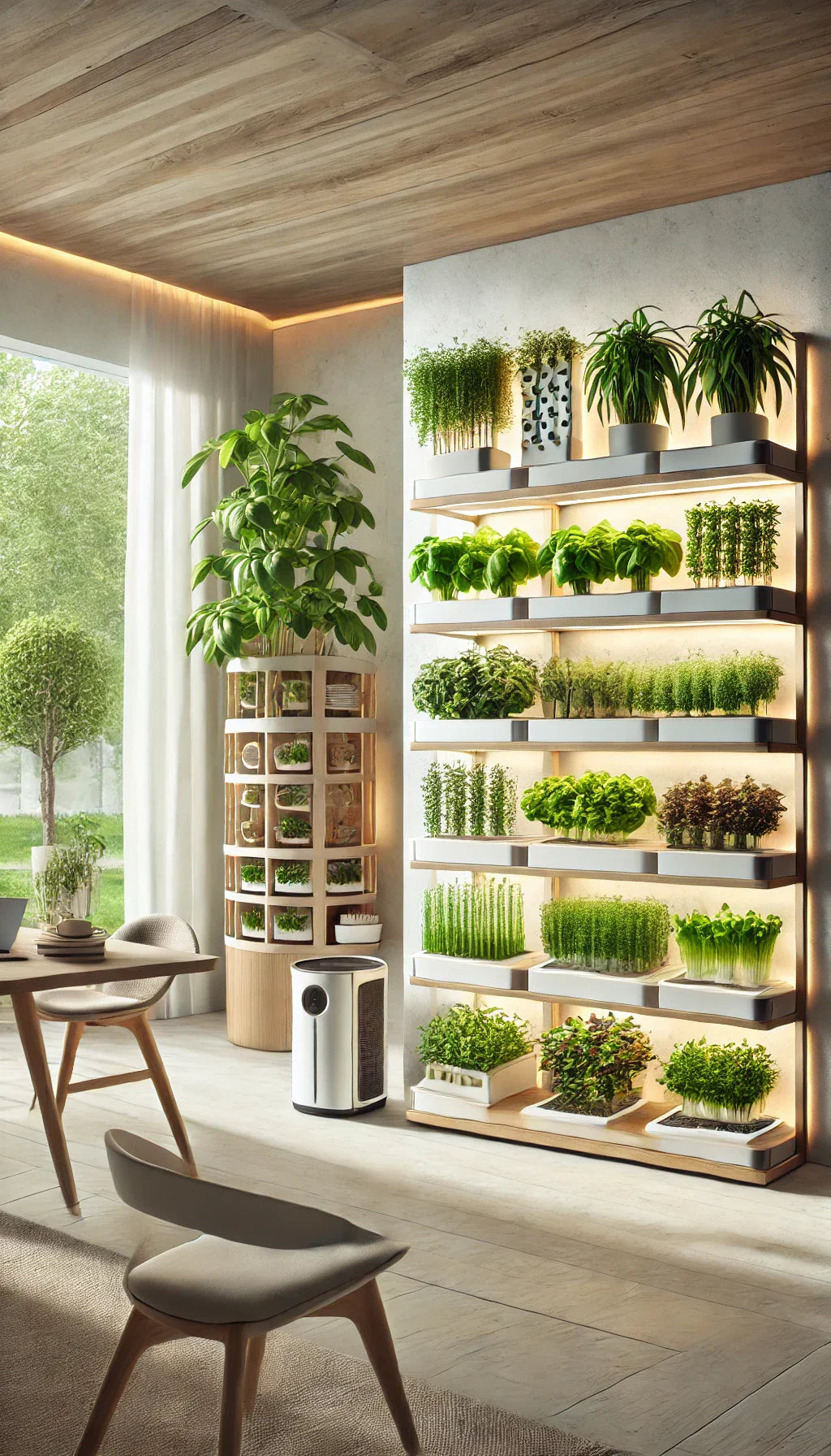 Illuminated indoor vertical garden.