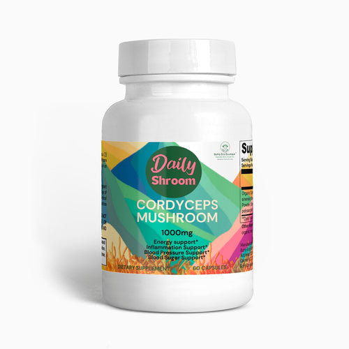 Daily Shroom Cordyceps Mushroom supplement bottle.