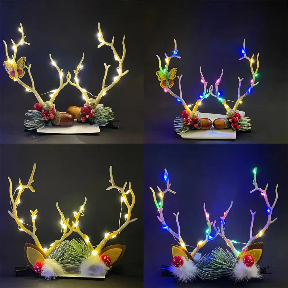 1 Pair of Exquisite Deer Antlers Hair Clips - Festive Holiday Decorations & Flash Headgear Perfect Small Gifts for New
