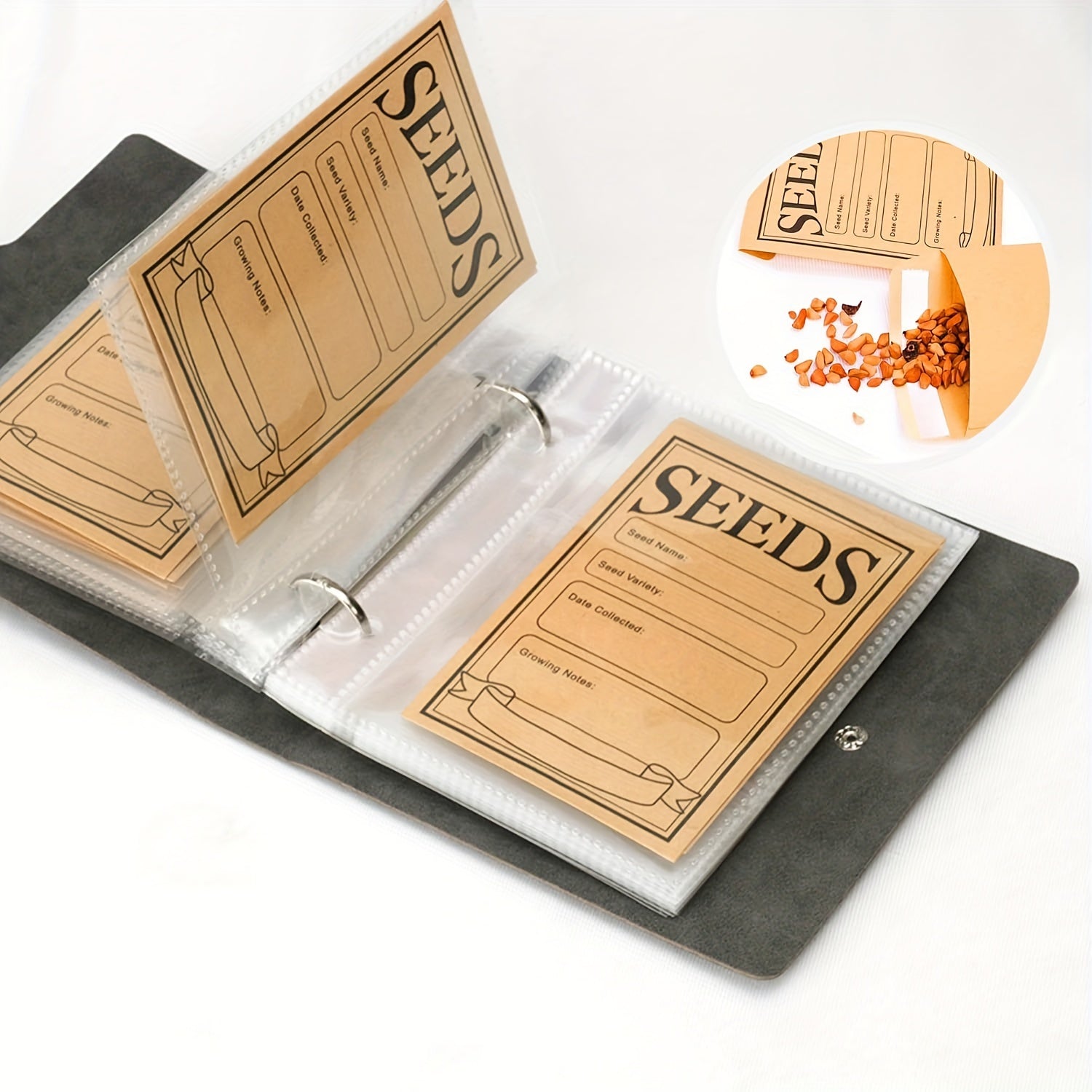 1 Set Garden Seeds Storage Organizer – Seed Organizer Binder with 50 Self-Sealing Seed Envelopes | Seed Packet