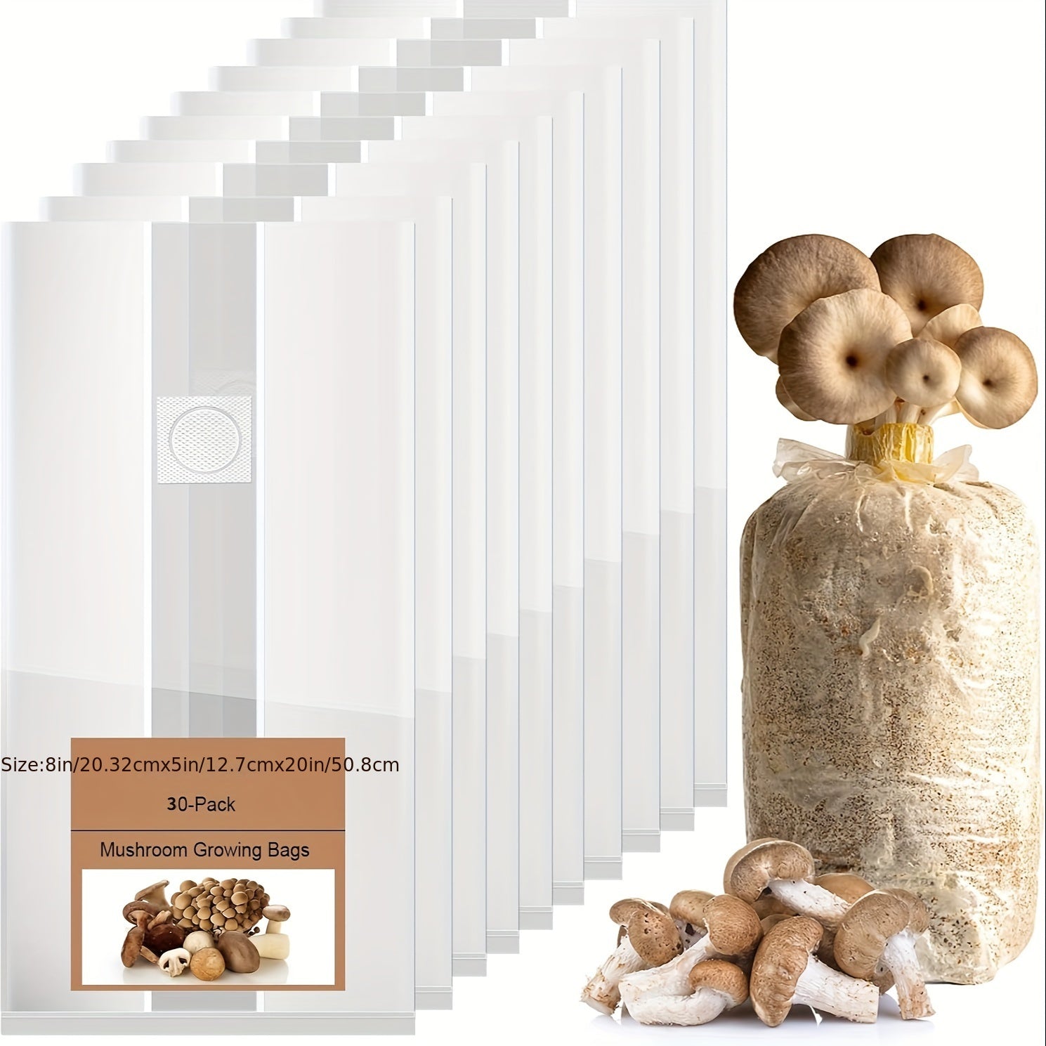 10/20/30 Extra Thick Mushroom Grow Bags – 8’’X 5’’X 20’’ with 0.2 Micron Filter Tear-Resistant and Sterilizable