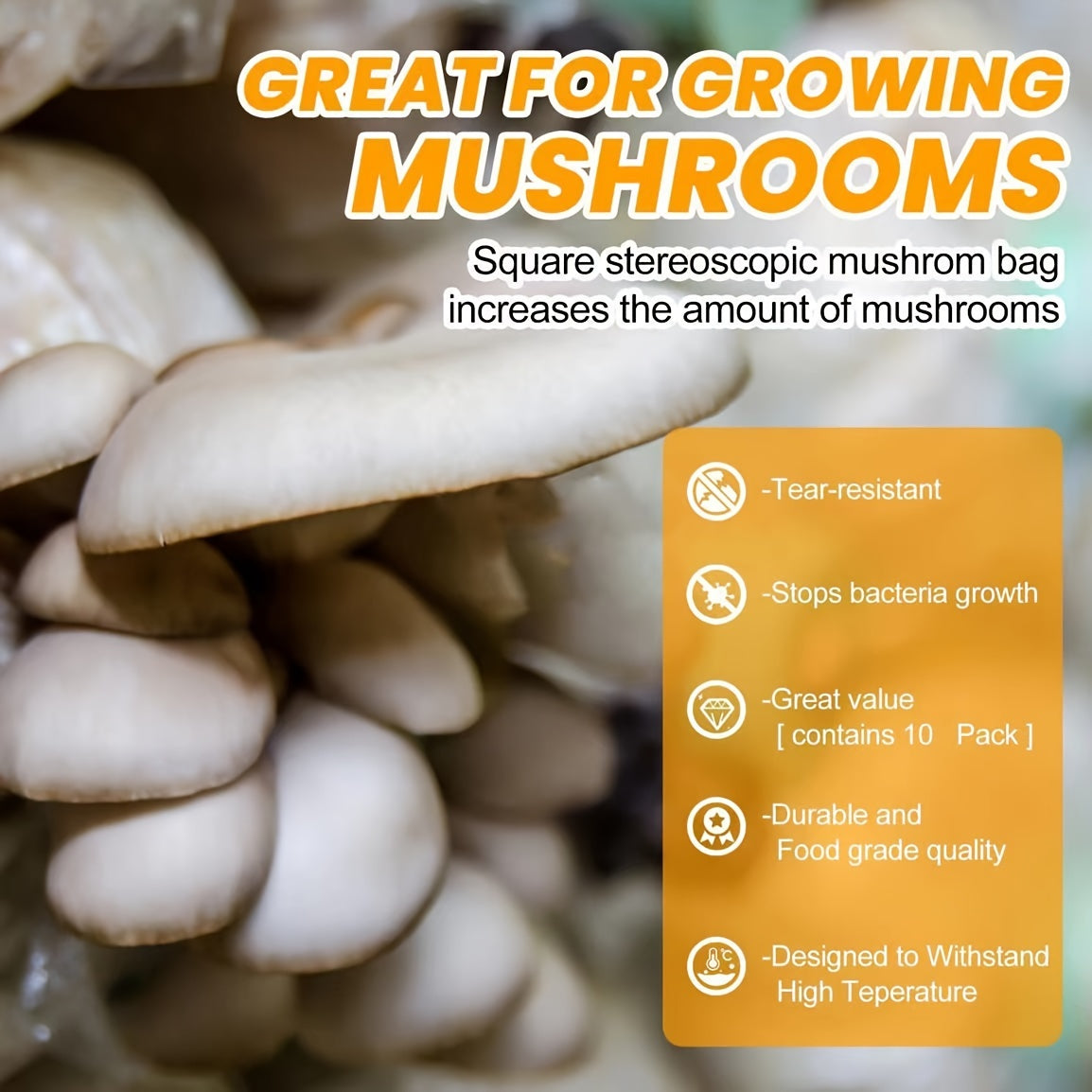 10pcs Mushroom Growing Kit – Easy DIY Home & Garden Setup Durable Plastic Bags for Indoor/Outdoor Use – Grow Your Own