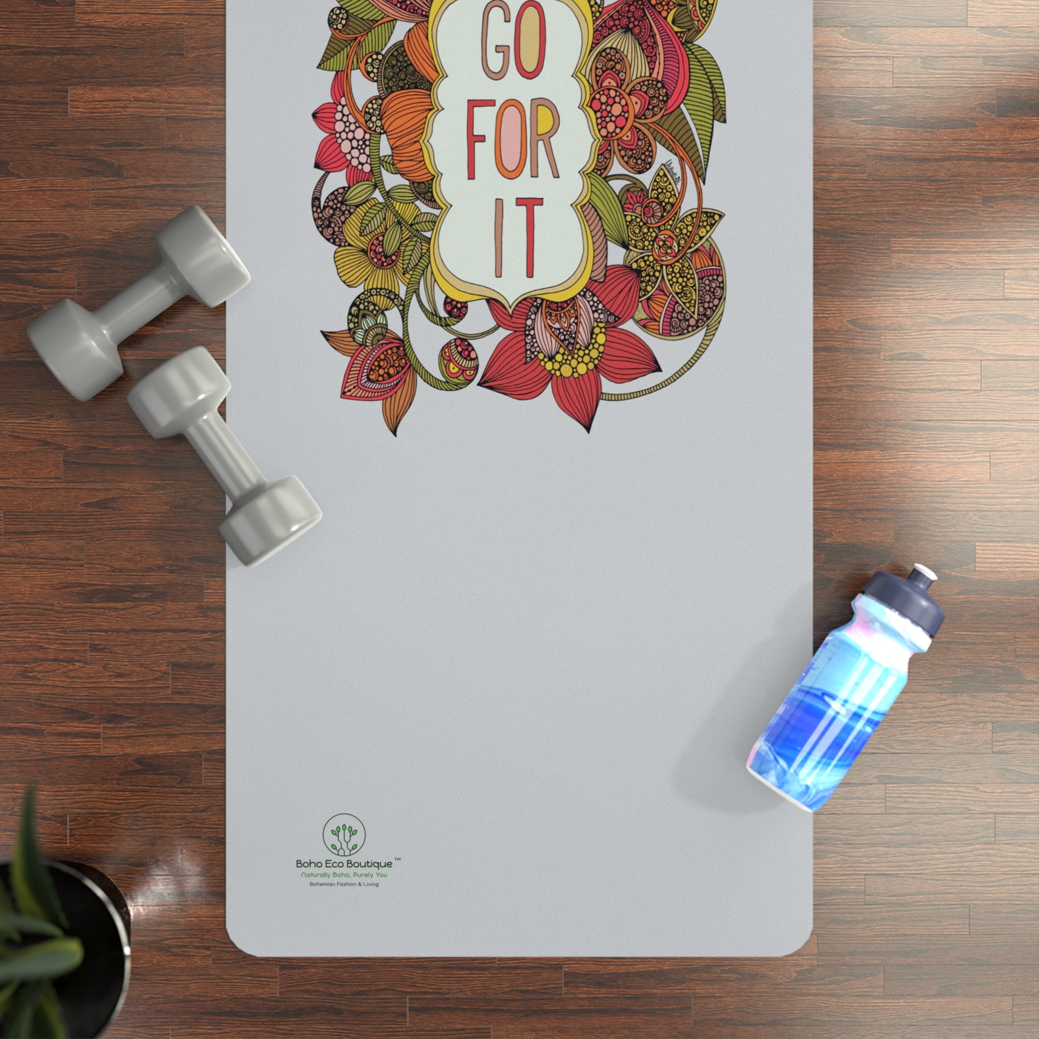 Custom Boho Eco Yoga Mat | Go For It Rubber Mat | Non-Slip & Eco-Friendly | Perfect for Home, Gym & Yoga Workouts