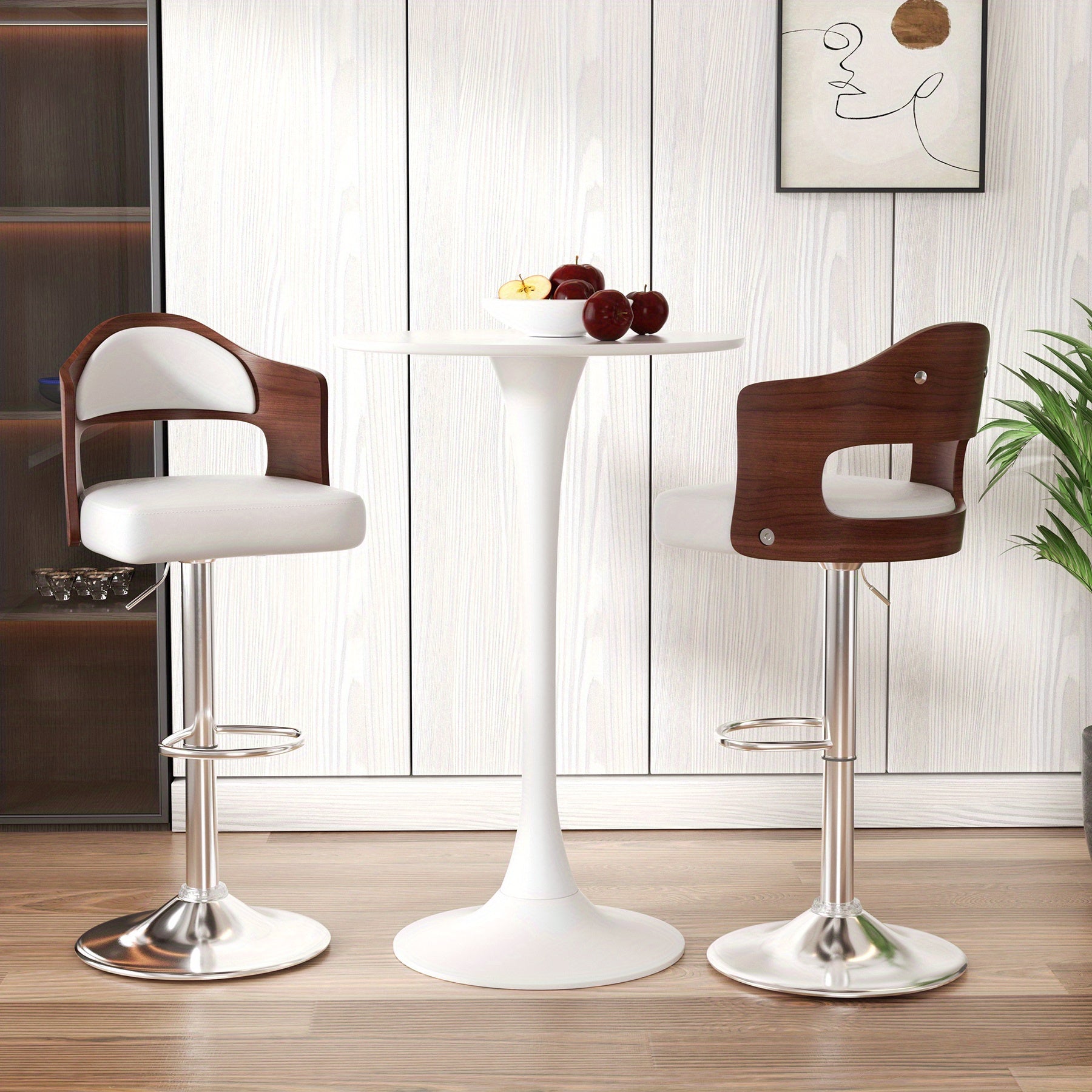 Set of 2 Adjustable Height Swivel Bar Stools with Backrest and Footrest - PU Leather Upholstered Wooden Bar Chairs for Kitchen, Dining Room, and Bar - 24.5-33.5IN Seat Height, Ergonomic Design, and Sturdy Construction