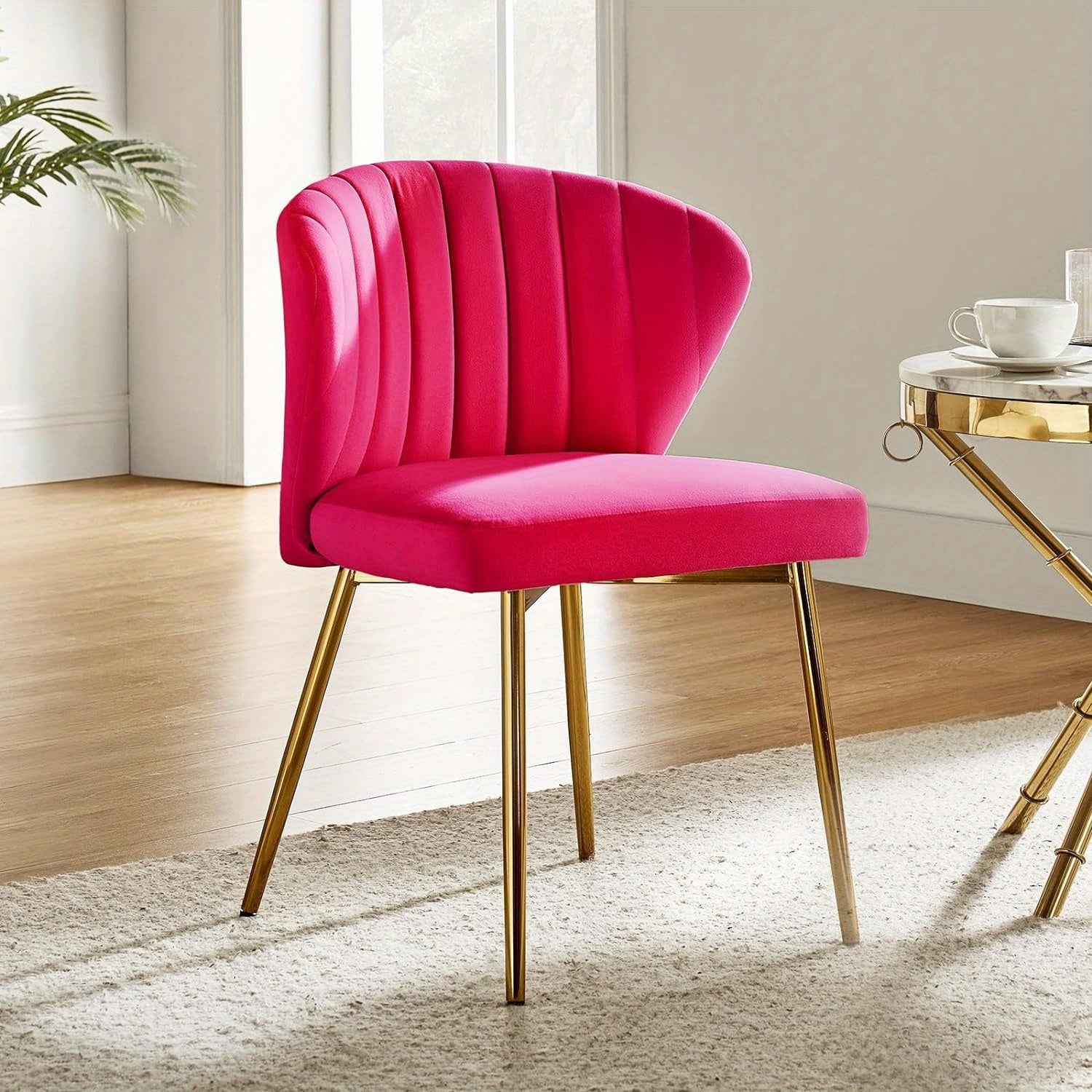 1 Piece Modern Velvet Dining Chairs - Armless Accent Side Chair with Gold Metal Legs, Tufted Back Upholstered Living Room Vanity Chair - Elegant & Stylish Seating