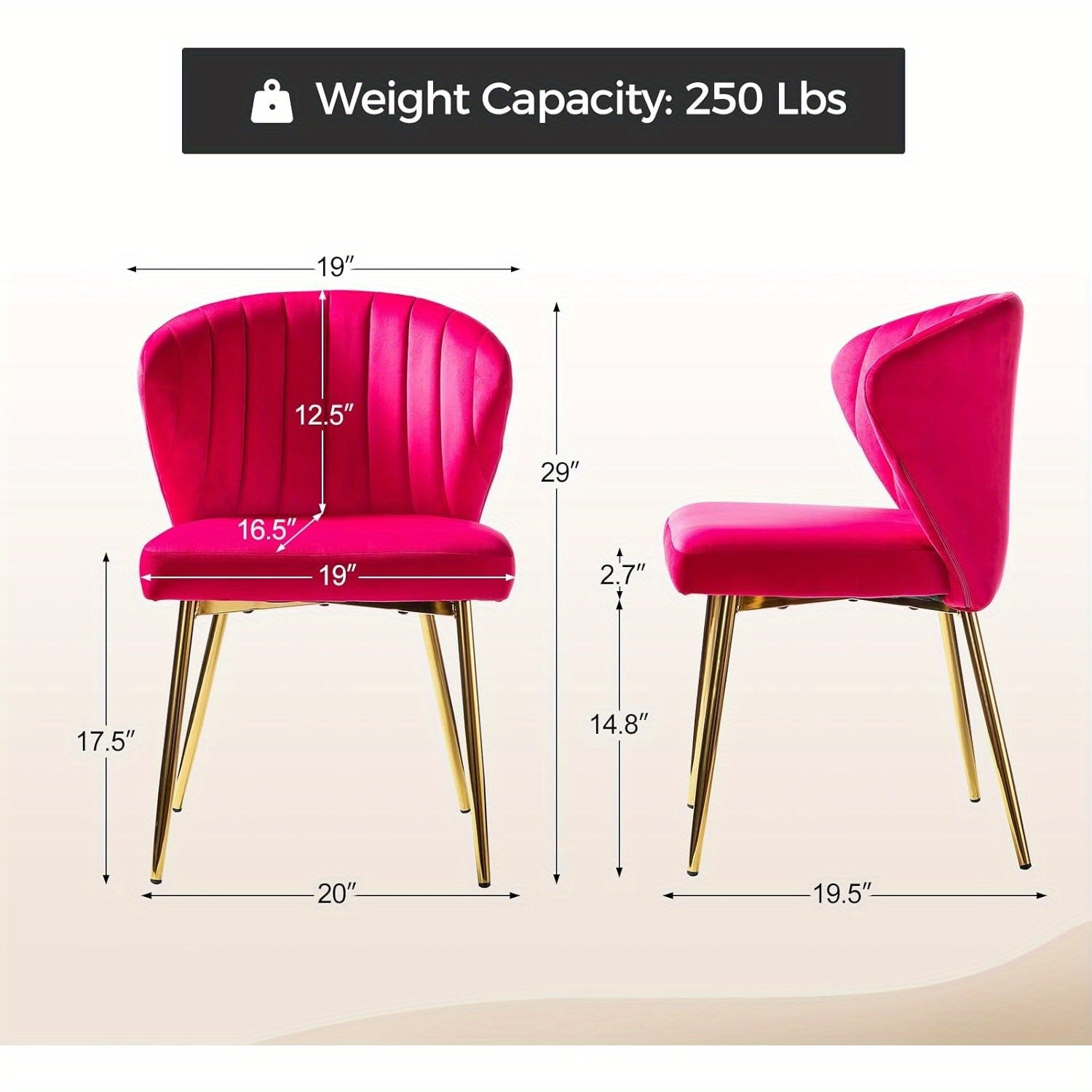 1 Piece Modern Velvet Dining Chairs - Armless Accent Side Chair with Gold Metal Legs, Tufted Back Upholstered Living Room Vanity Chair - Elegant & Stylish Seating