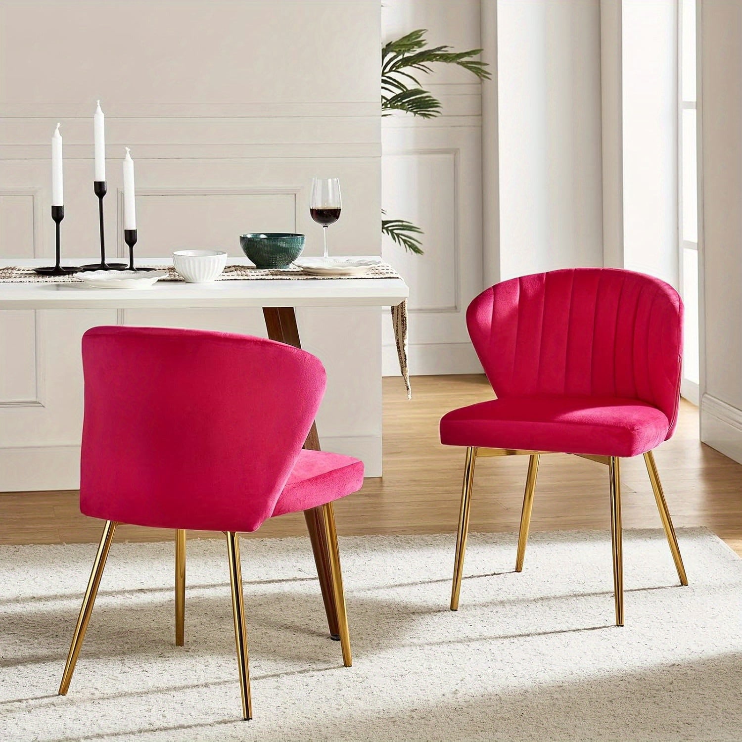 1 Piece Modern Velvet Dining Chairs - Armless Accent Side Chair with Gold Metal Legs, Tufted Back Upholstered Living Room Vanity Chair - Elegant & Stylish Seating