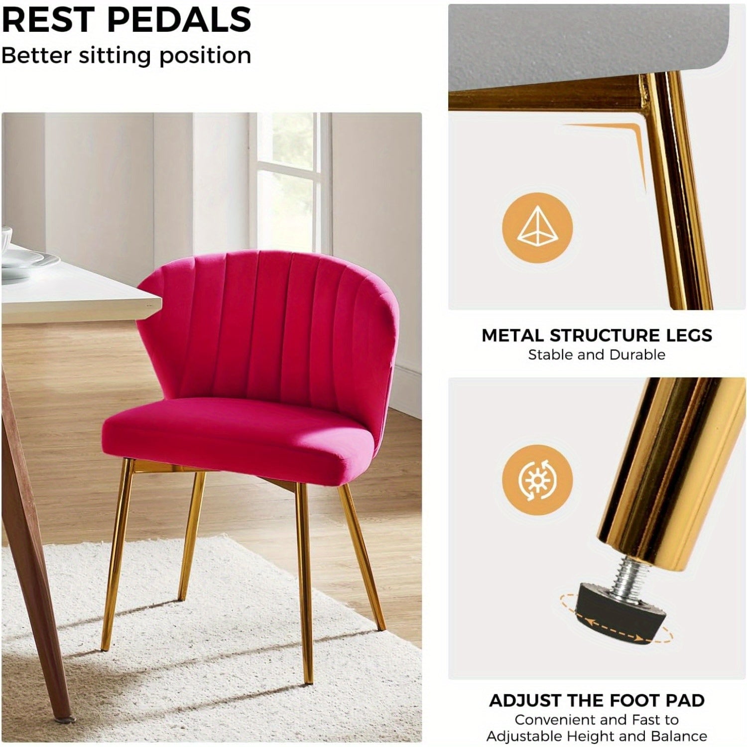 1 Piece Modern Velvet Dining Chairs - Armless Accent Side Chair with Gold Metal Legs, Tufted Back Upholstered Living Room Vanity Chair - Elegant & Stylish Seating