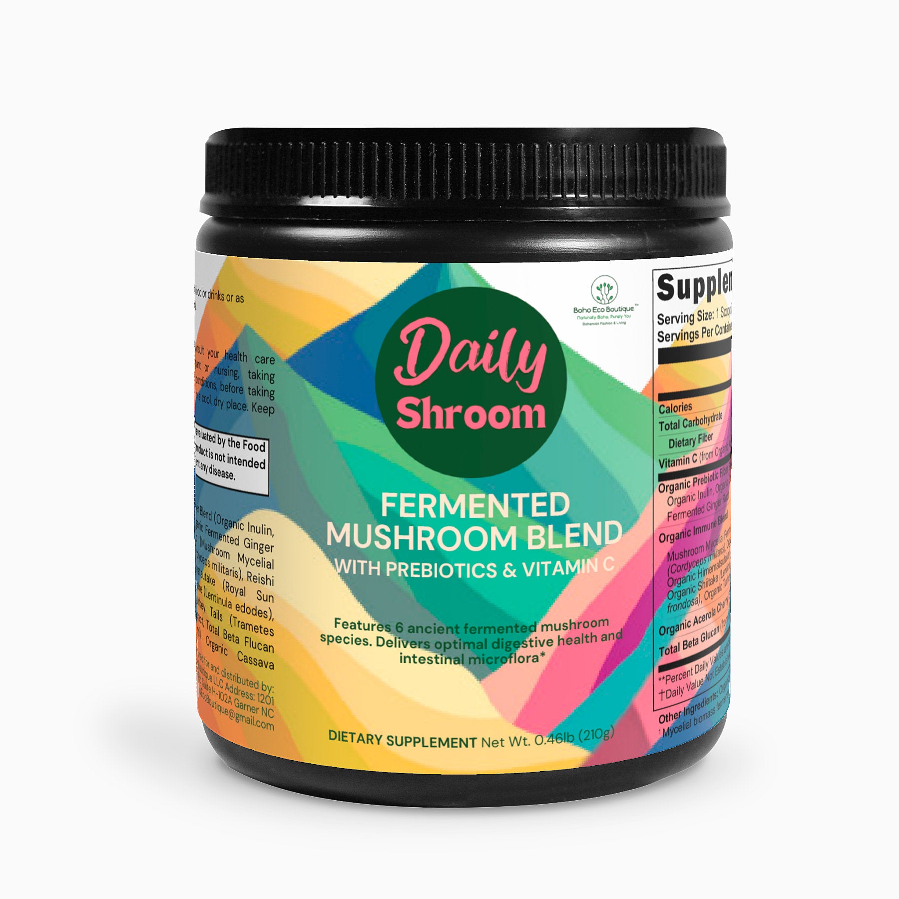 Daily Shroom 100% Organic Fermented Mushroom Blend with Prebiotics & Vitamin C - Non-GMO Natural Supplement for Immune Support, Gut Health & Energy