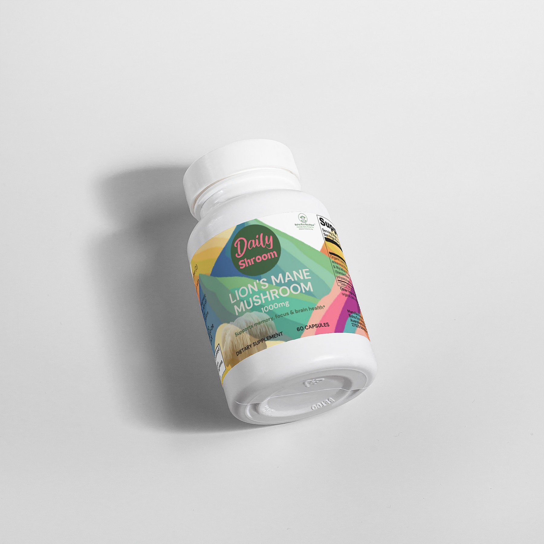 Daily Shroom Lion's Mane Mushroom Supplement - Vegan Brain Health & Energy Booster, Nootropic Cognitive Support, Memory, and Focus Enhancement - 60 Capsules