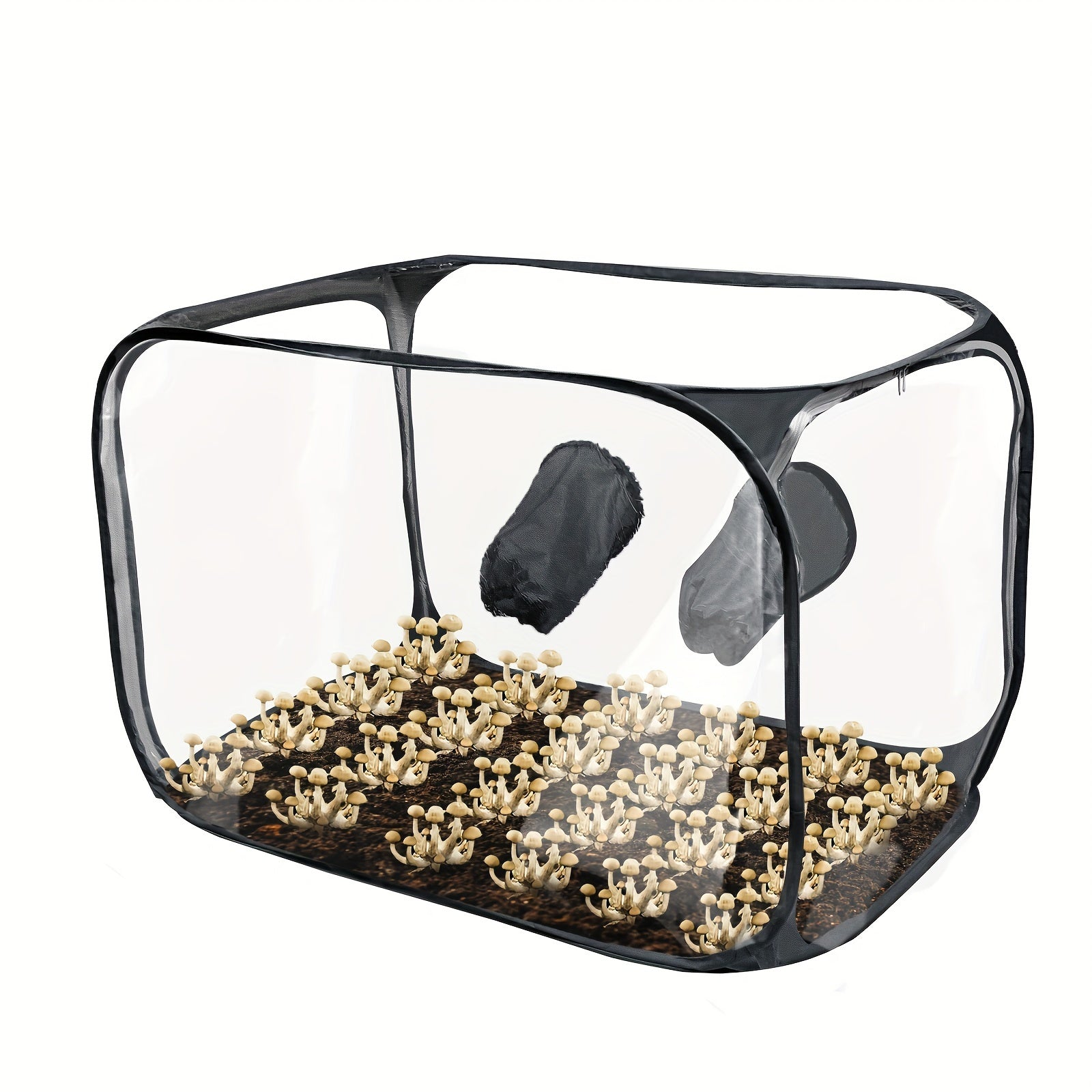 1pc PVC Mushroom Growing Still Air Box – Portable Foldable Pop Up Mushroom Grow Tent - Black - Mushroom Growing Tent