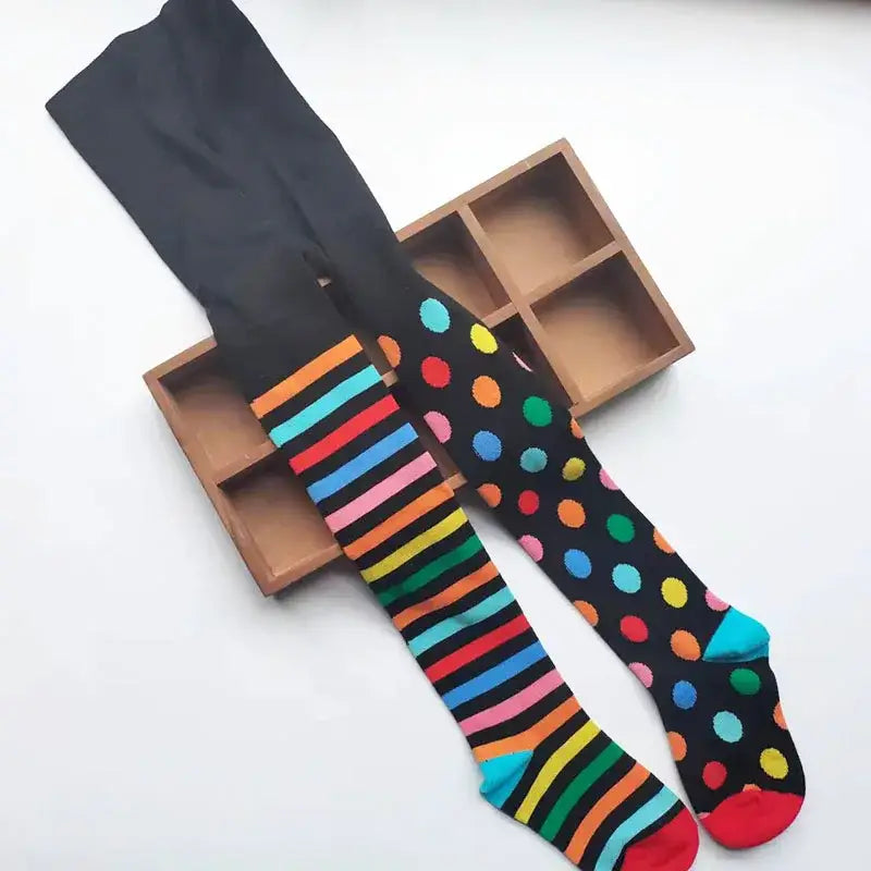 2-12 Years Spring Autumn Children Striped Socks Tights Baby Girl Cotton Knitted Kids Stocking Baby Cute Tights - color
