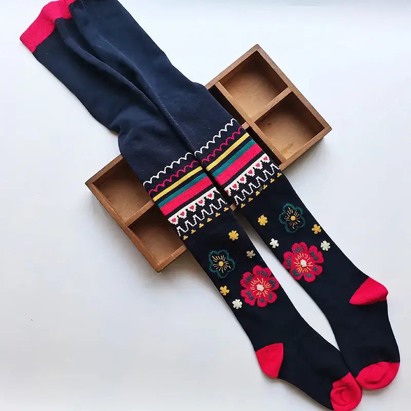 2-12 Years Spring Autumn Children Striped Socks Tights Baby Girl Cotton Knitted Kids Stocking Baby Cute Tights - color