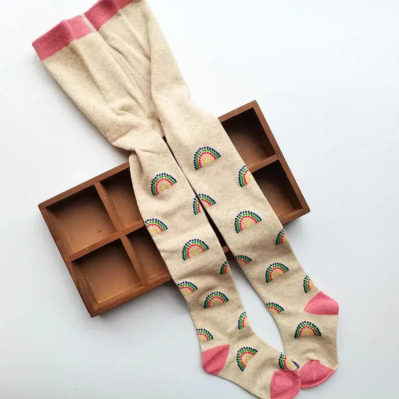 2-12 Years Spring Autumn Children Striped Socks Tights Baby Girl Cotton Knitted Kids Stocking Baby Cute Tights - color