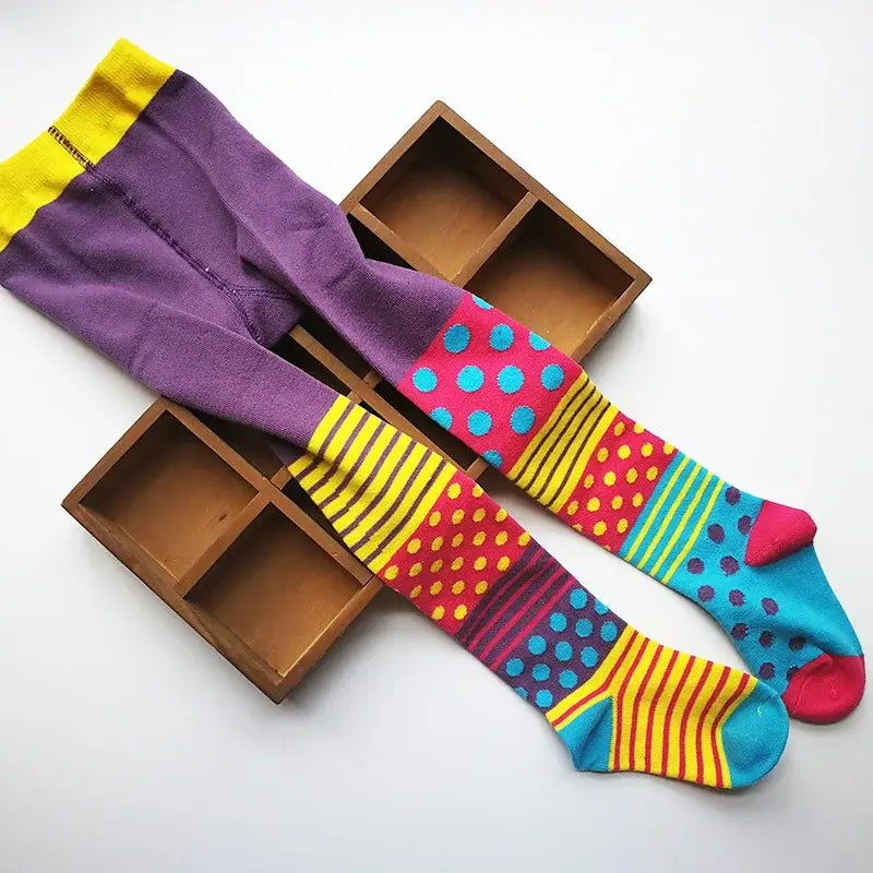 2-12 Years Spring Autumn Children Striped Socks Tights Baby Girl Cotton Knitted Kids Stocking Baby Cute Tights - color
