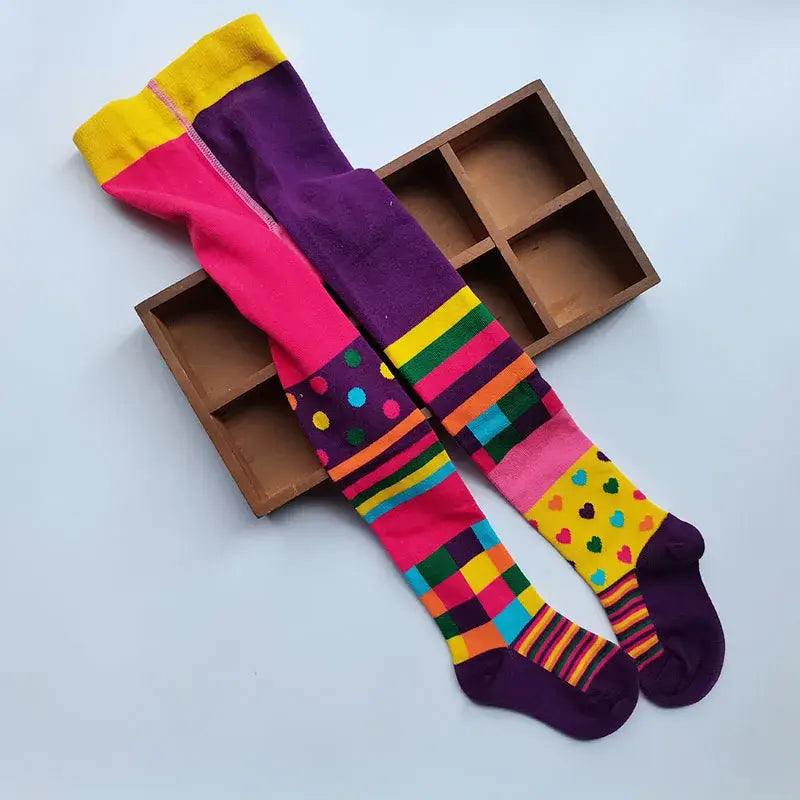 2-12 Years Spring Autumn Children Striped Socks Tights Baby Girl Cotton Knitted Kids Stocking Baby Cute Tights - color