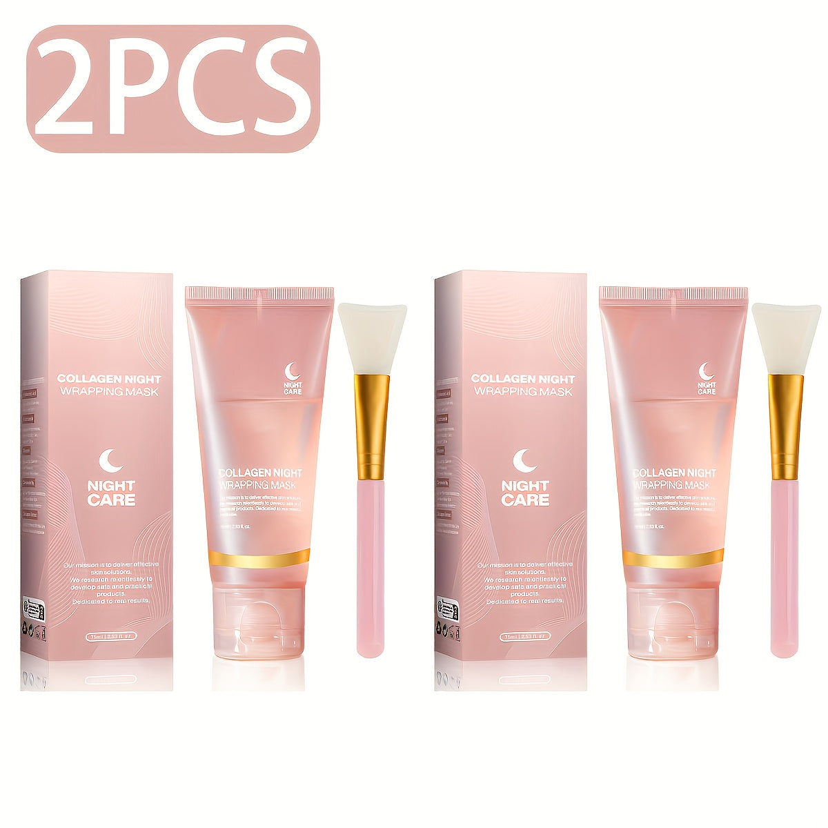2-Pack Unisex Adult Collagen Wrapping Night Mask with Nicotinamide & Hyaluronic Acid - Paraben-Free Moisturizing &