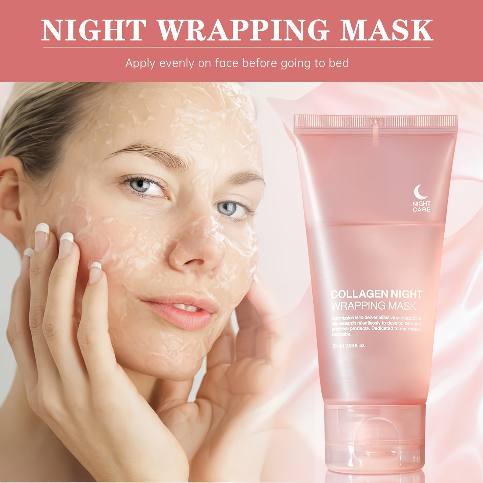 2-Pack Unisex Adult Collagen Wrapping Night Mask with Nicotinamide & Hyaluronic Acid - Paraben-Free Moisturizing &