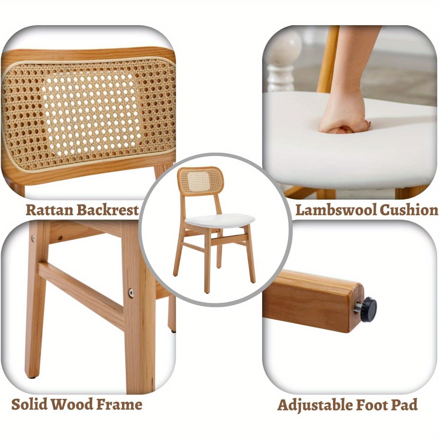 customized - 2 Pcs Rattan Leather Upholstered Dining Room Chairs Mid Century Modern Wood Kitchen Chairs Farmhouse Armless Side Chairs for Dining Room/Kitchen - Boho Eco Boutique™ - customized - Boho Eco Boutique™ - Leather White - 2pcs - 