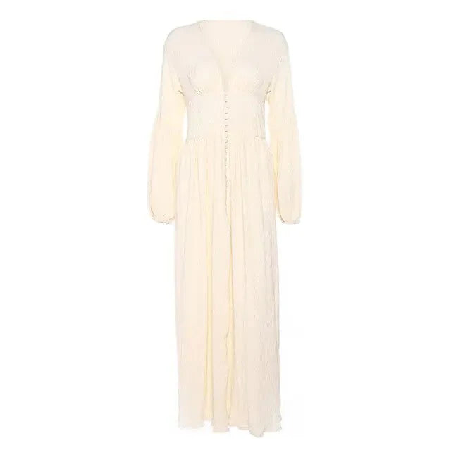 dress - 2023 Femme Boho Maxi Dress - Boho Eco Boutique™ - dress - Boho Eco Boutique™ - Beige - Small - 