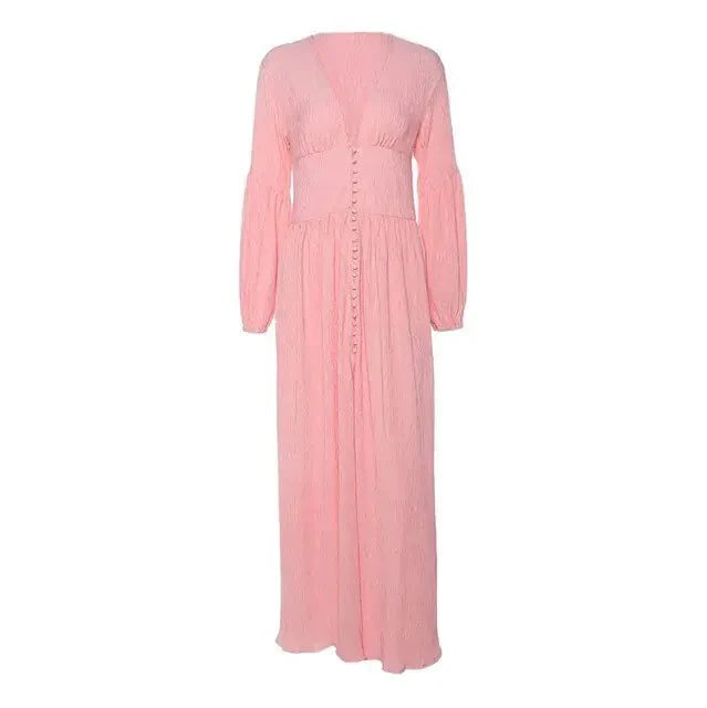 dress - 2023 Femme Boho Maxi Dress - Boho Eco Boutique™ - dress - Boho Eco Boutique™ - Pink - Small - 