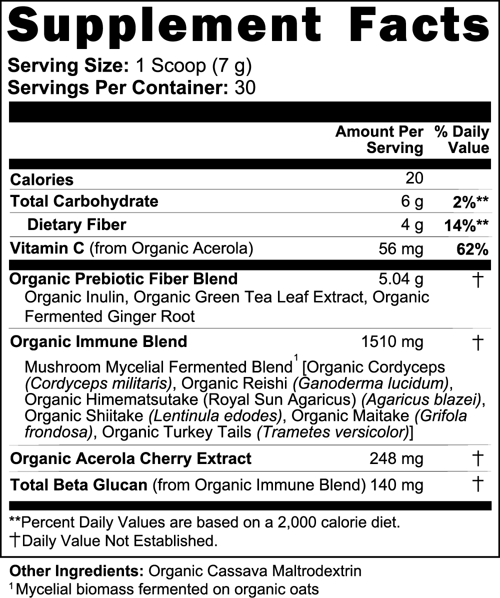 Daily Shroom 100% Organic Fermented Mushroom Blend with Prebiotics & Vitamin C - Non-GMO Natural Supplement for Immune Support, Gut Health & Energy